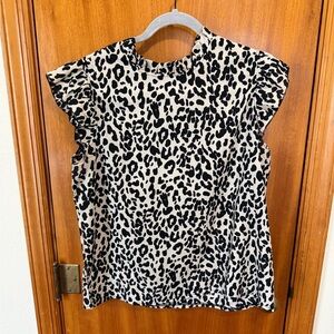 Women’s Black & White Leopard Print Ruffle Sleeve Top